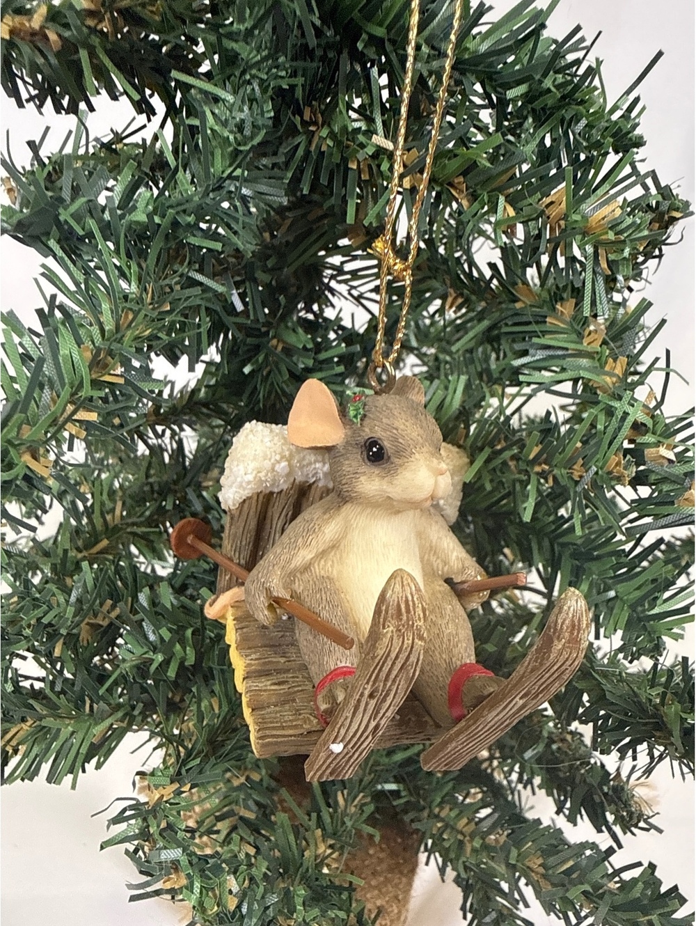 Rustic Mouse on Sled Christmas Ornament